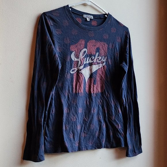 Lucky Brand Scoop Neck "Lucky 13" Long Sleeve Graphic T-Shirt Size Medium - Picture 2 of 16